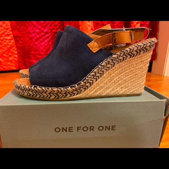 Toms | Shoes | Nwt Toms Monica Wedge Sandals In Navy Blue Suede | Poshmark